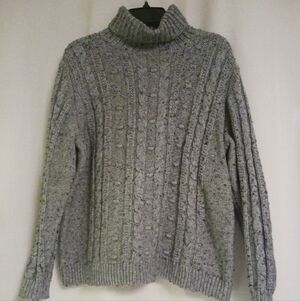 Lands' End Heather Gray Cable Knit Sweater